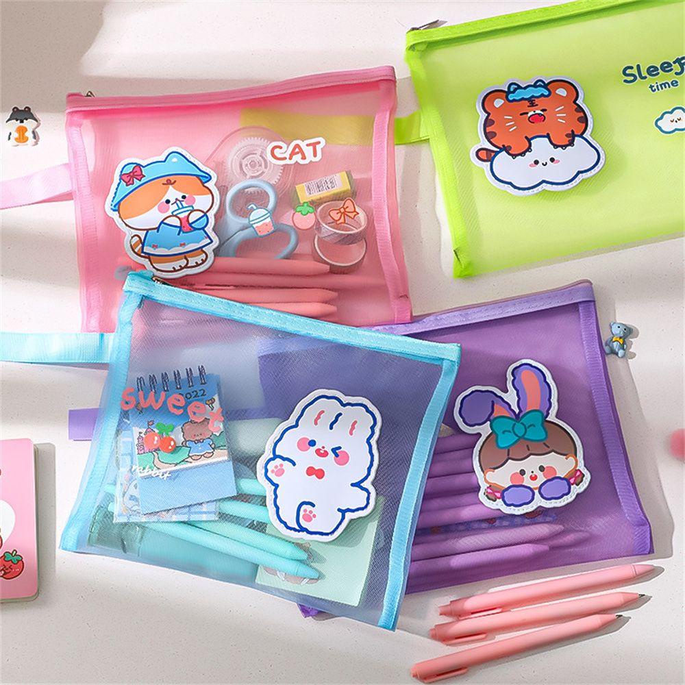 Túi Đựng Bút Dạng Lưới Trong Suốt Hình Thỏ Dễ Thương