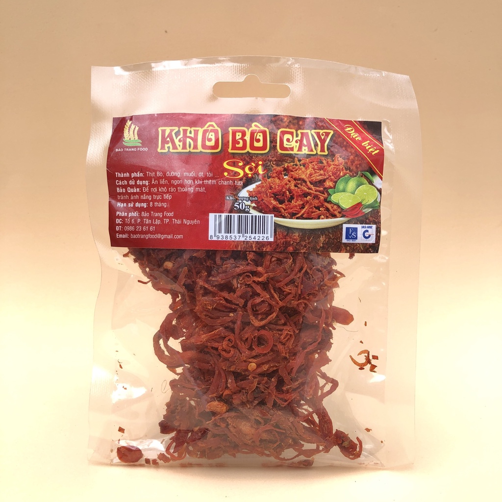 Khô Bò Sợi Cay Hàng Ngon Loại Gói 50g Đồ Ăn Vặt IMIN FOOD