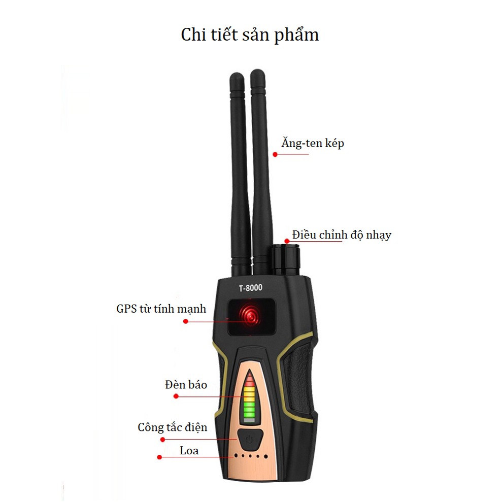 Máy phát hiện Camera quay lén, nghe lén, định vị GPS T800