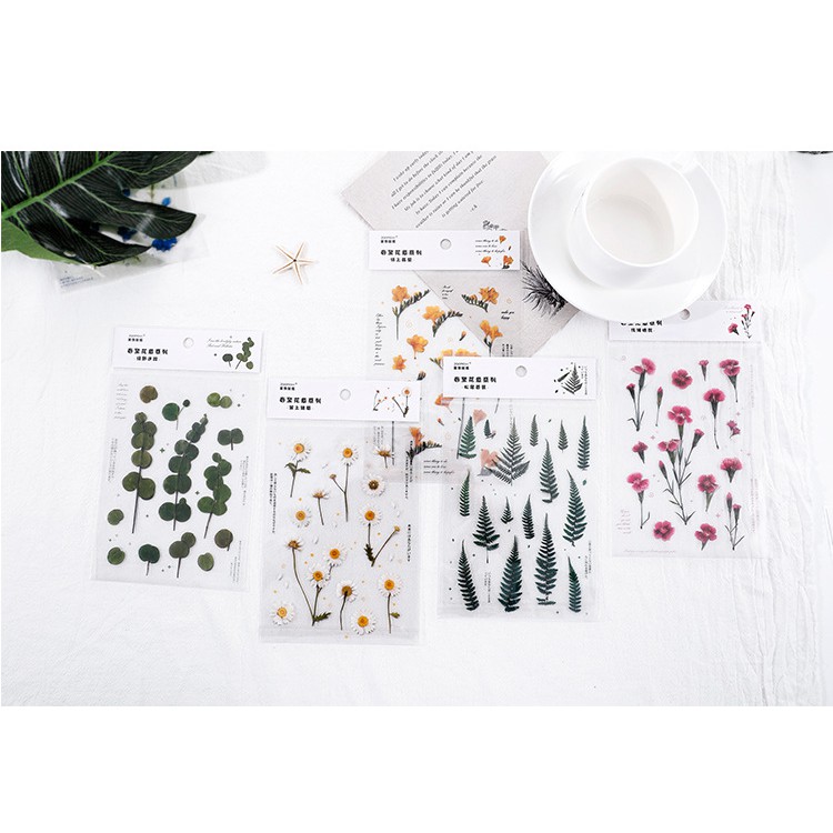 Sticker hoa vintage trong hình dán trang trí sổ tay bullet journal dụng cụ dán planner PRESS FLOWER