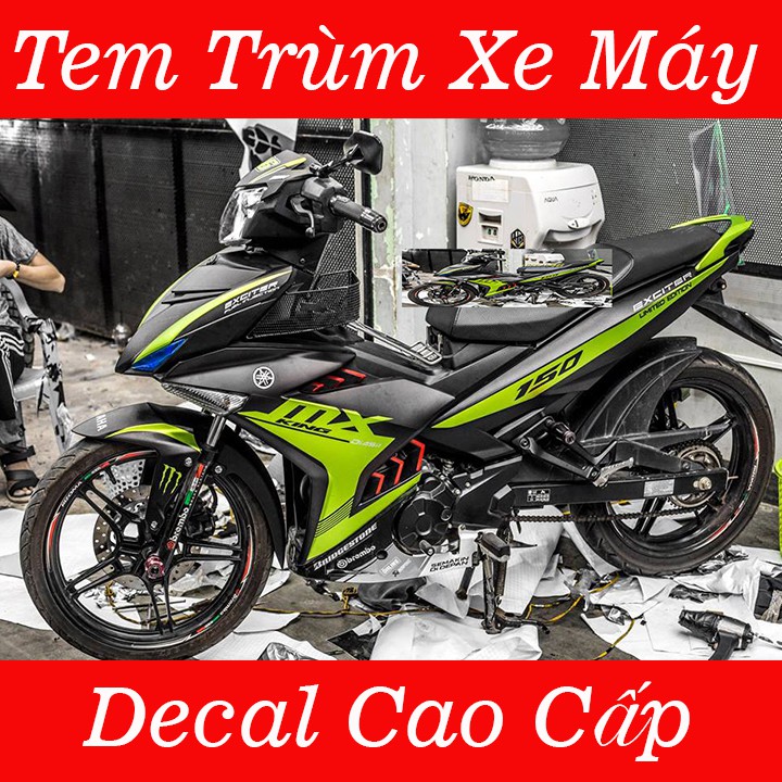 Tem Trùm Xe Exciter 150 MX King Đen Nhám Xanh