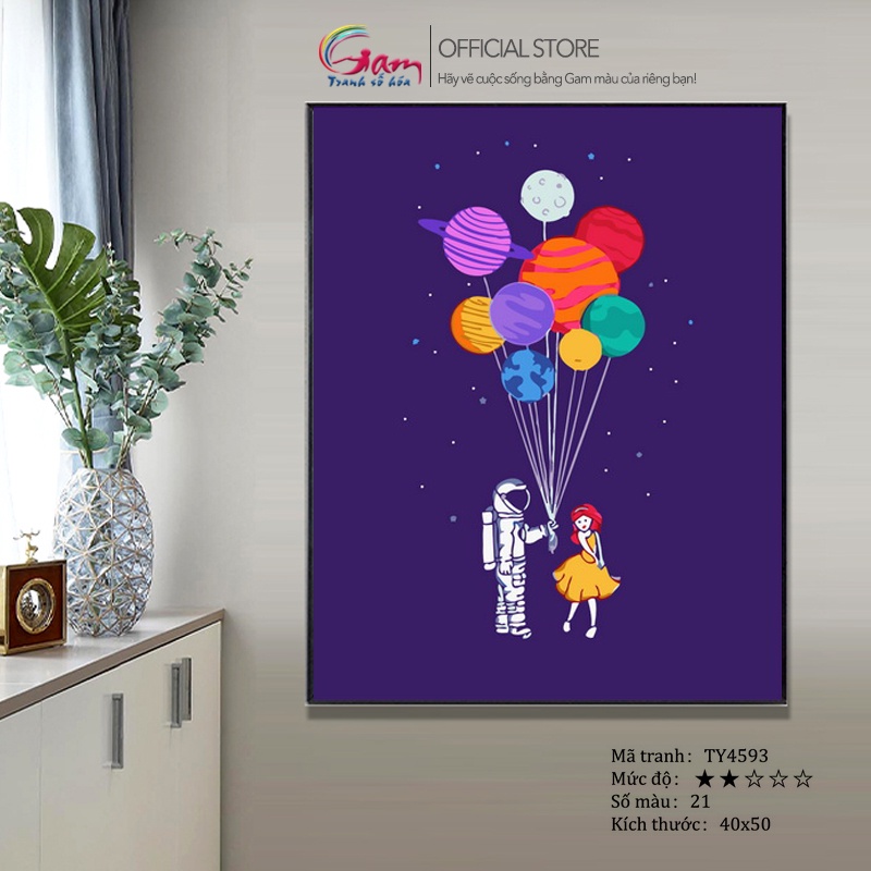 Tranh tô màu theo số GAM tình yêu dễ vẽ nâng cấp lọ màu to 5ml kèm 2 bộ cọ căng khung 2.5cm TY4593