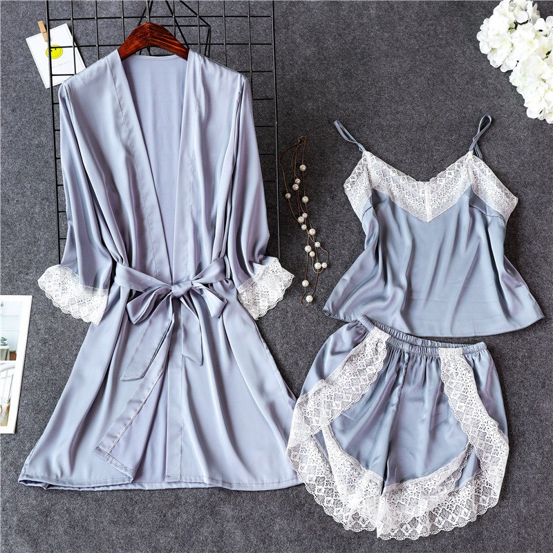 Hisexy Set Áo Khoác 2 Món Áo Khoác Và Đồ Bộ Ngủ Lụa Satin Cao Cấp Dưới 75Kg - AK29MS29