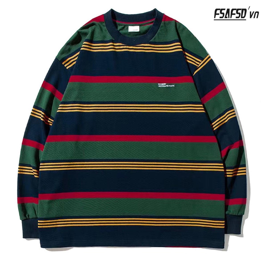 Áo Thun Tay Dài Dáng Rộng Họa Tiết Kẻ Sọc Phong Cách Retro Mỹ Thời Trang Cho Nữ