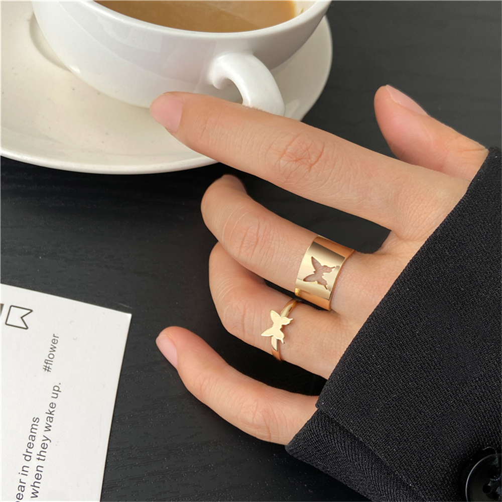 Bộ 2 Cái Trang Sức Rỗng|Bộ 2 Nhẫn Hình Bướm Nhiều Màu Sắc Phong Cách Vintage Có Thể Điều Chỉnh Thời Trang Cho Nữ