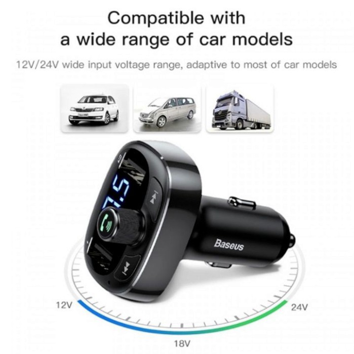 Sản Phẩm Tẩu nghe nhạc cao cấp nhãn hiệu Baseus CCALL-TM01 kết nối Bluetooth có hỗ trợ 2 cổng sạc chuẩn USB - Bảo hành 6