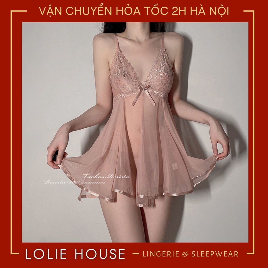 Váy ngủ sexy gợi cảm ren xuyên thấu thắt nơ sau lưng, Đầm ngủ sexy gợi cảm cho nữ LOLIE HOUSE - VN35 | BigBuy360 - bigbuy360.vn