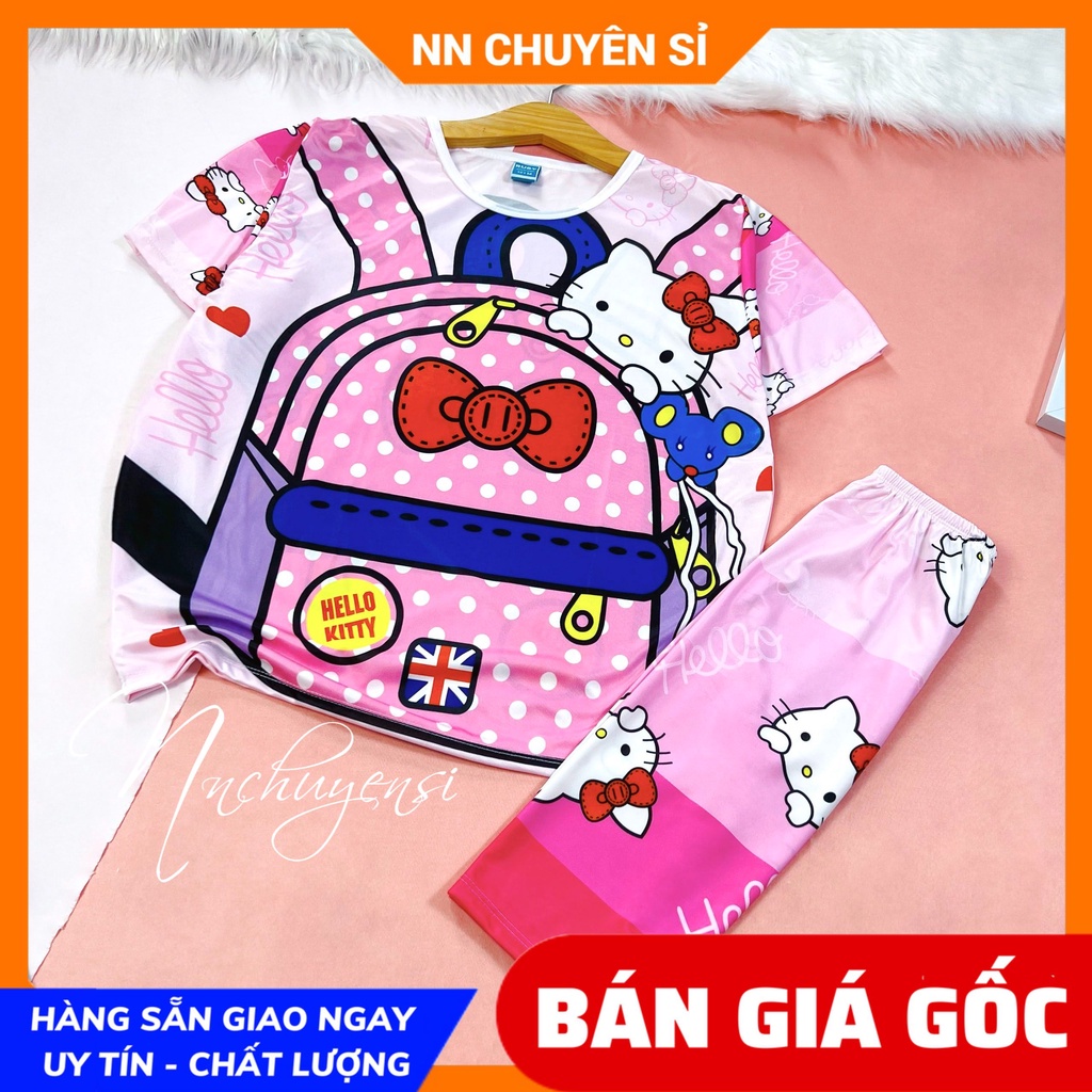 Đồ bộ thun quần LỬNG cho mẹ và bé size đến 70kg chất thun mềm mát in hình GẤU doremon kitty dễ thương DBRBL FULL SIZE