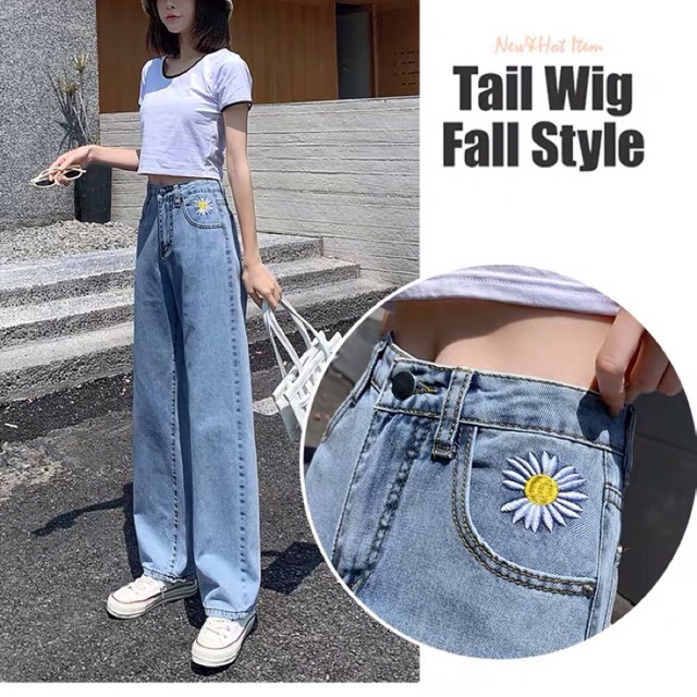 Quần baggy ống suông hoa cúc