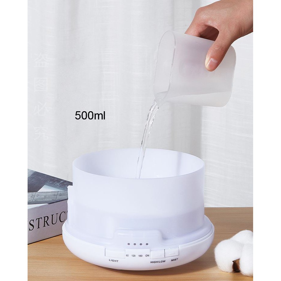 Máy phun sương tạo ẩm, khuếch tán tinh dầu A 18 Trụ Trong, dung tích 500ML, có điều khiển, đèn led 7 màu, BH 3 tháng