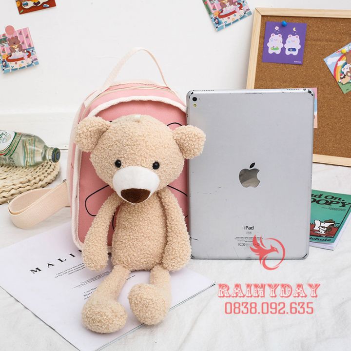 Balo trẻ em cho bé gái đi học mần non mẫu giáo mini nhỏ xinh cute dễ thương vải canvas đính gấu