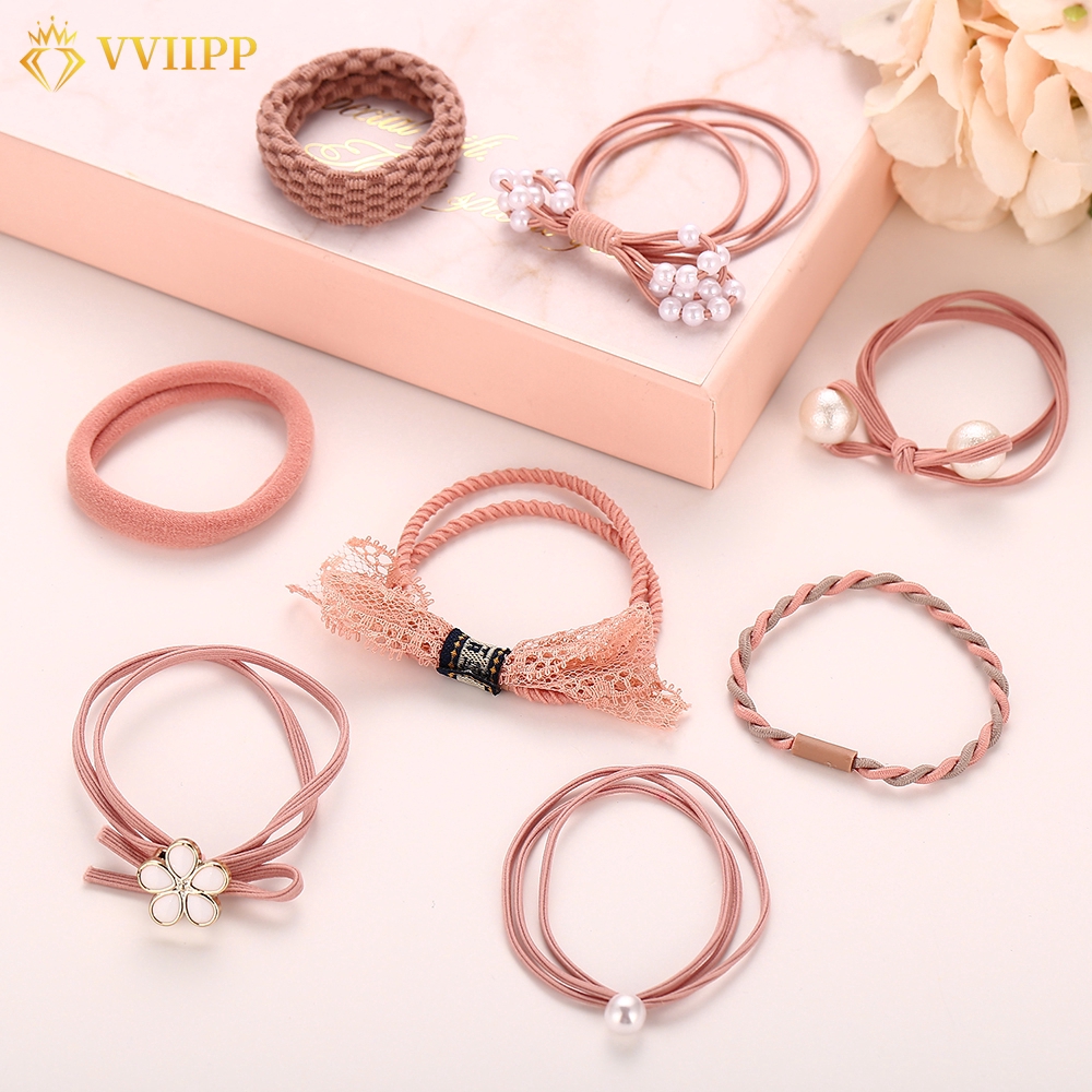Bộ Dây Buộc Tóc Đính Hoa Và Ngọc Trai Xinh Xắn