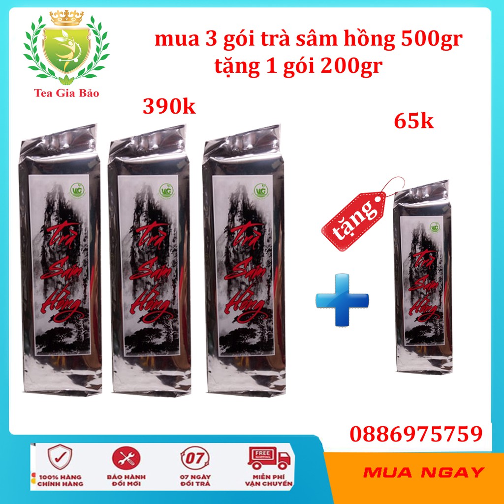 trà sam hồng 500GR - 3 gói tặng gói 200gr + gói ngâm chân