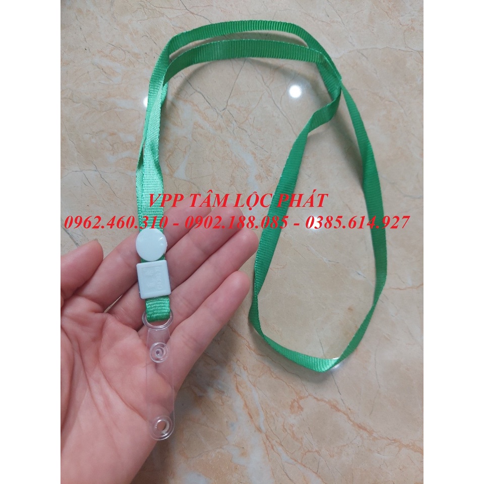 Sỉ 100 Dây đeo thẻ lụa móc nhựa MÀU XANH LÁ, bản rộng 1cm