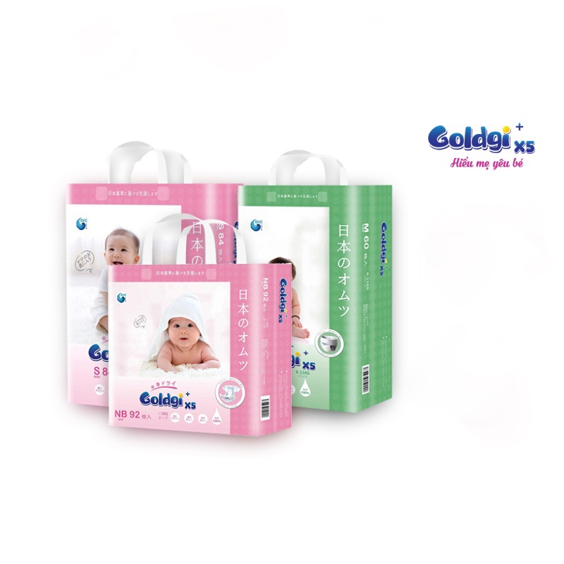 Bỉm Goldgi+ X5 Nhật Dán/Quần Đủ Size NB92/S84/M66/M60/L56/L48/XL44/XXL32 | Minizon Kids