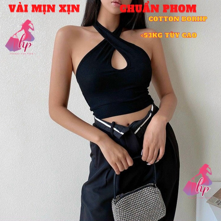 Áo croptop nữ đẹp ôm body dây chéo cổ thun borrip phong cách kiểu hàn quốc cực dễ thương tôn dáng thời trang A143