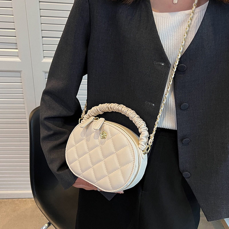 Túi Đeo Vai Hình Tròn Họa Tiết Hình Thoi Phong Cách Hàn Quốc Thời Trang Cho Nữ