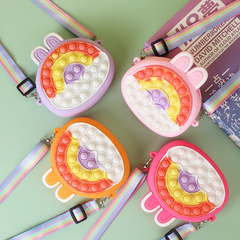 Pop It Túi Đeo Chéo Vai Hình Thỏ Màu Cầu Vồng Đồ Chơi Giảm Căng Thẳng Cho Bé Gái