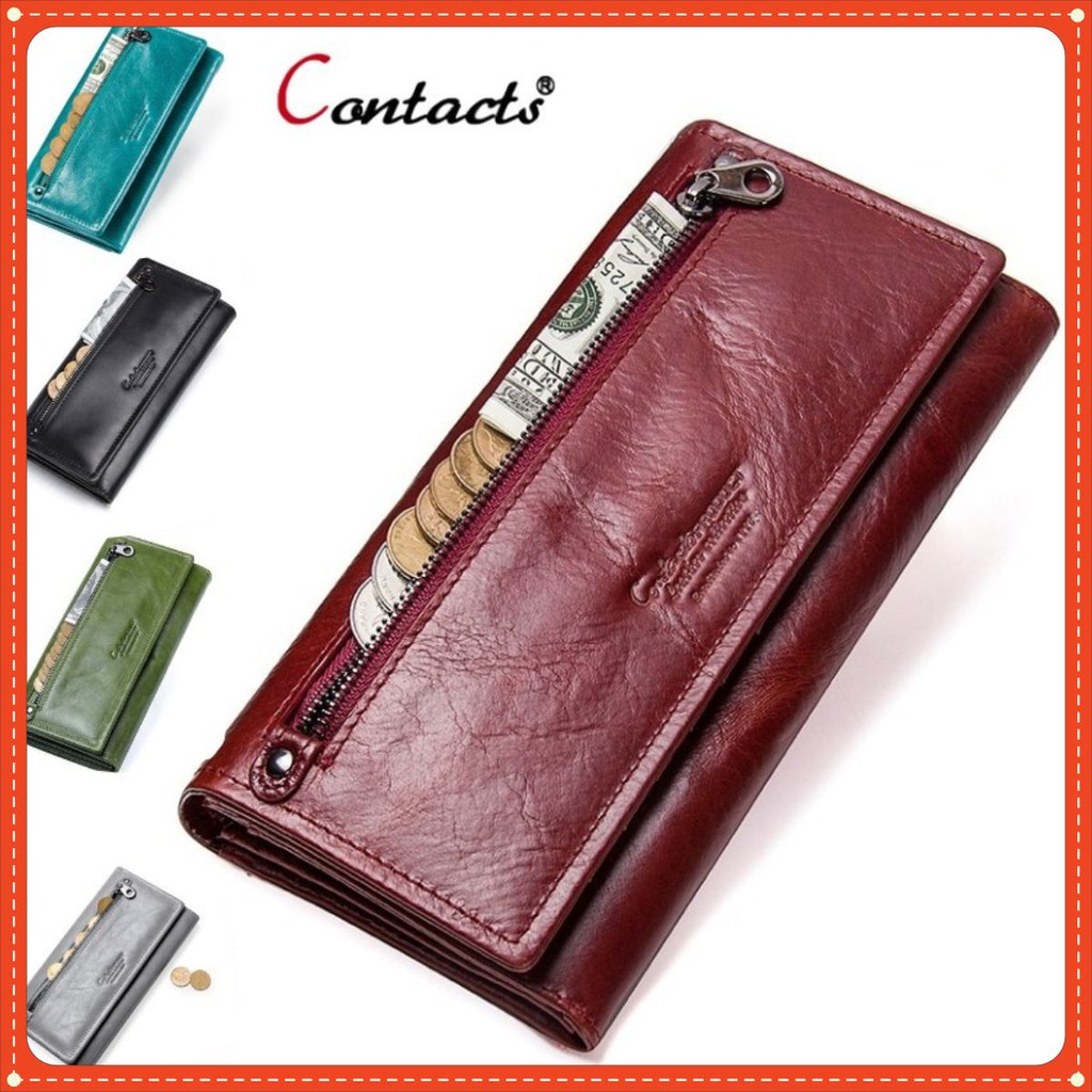 2020 Contacts Women Wallet Genuine Leather C2147 I Bảo Hành 2 Năm I Bóp Ví Đứng Dài Cầm Tay Da Ngựa Điên I Nam Nữ I | BigBuy360 - bigbuy360.vn