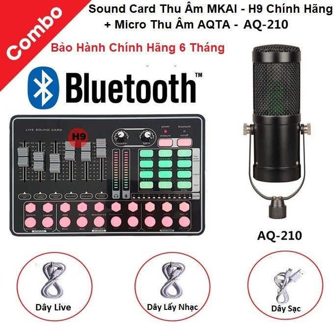 Micro Thu Âm, Livestream AQTA - AQ 220, Sound Card Thu Âm Mkai - H9 Bluetooth, Thu Âm Cực Hay Bảo Hành 6 Tháng