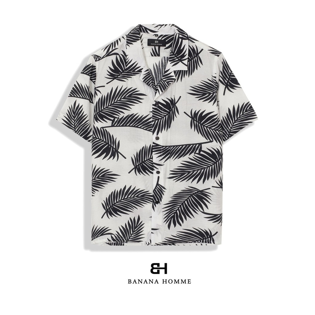 Áo Sơ Mi Nam Hoạ Tiết Palm Cổ Vest Cộc Tay BANANA HOMME Chất vải Linen thoáng mát, ít nhăn Cao Cấp, Trẻ Trung 2021