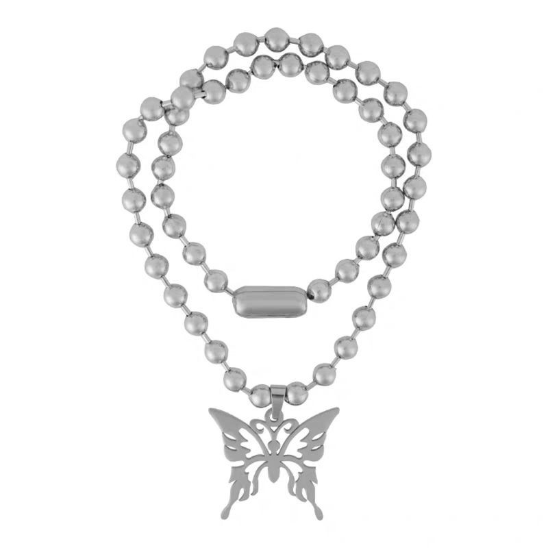 BUTTERFLY vòng cổ Thép Không Gỉ Mặt Hình Bướm Phong Cách Punk Rock