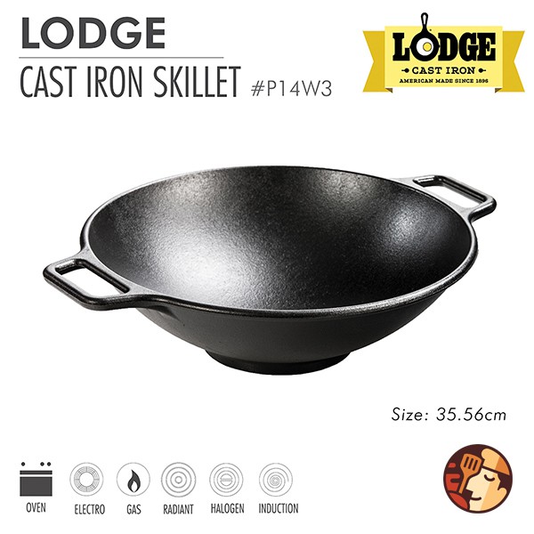 Chảo gang Lodge kiểu Wok lòng sâu 35.5cm chống dính tự nhiên, dùng được cho mọi loại bếp và lò nướng