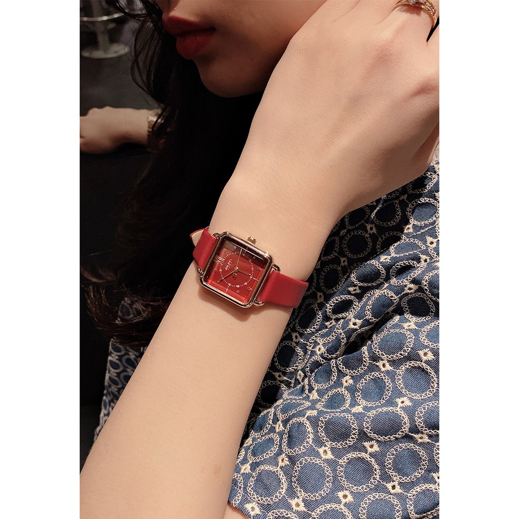 Đồng hồ nữ Julius Hàn Quốc JA-1123C dây da màu cá tính (Đỏ)
