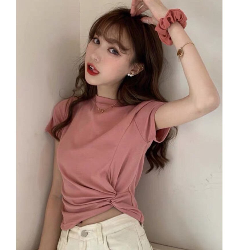 áo thun croptop xoắn sườn chất zip cotton xinh xắn | BigBuy360 - bigbuy360.vn