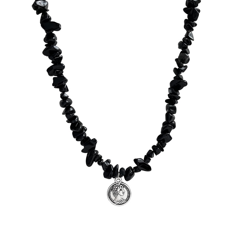 Vòng cổ Mặt Tròn Màu Đen Phong Cách hip hop Thời Trang