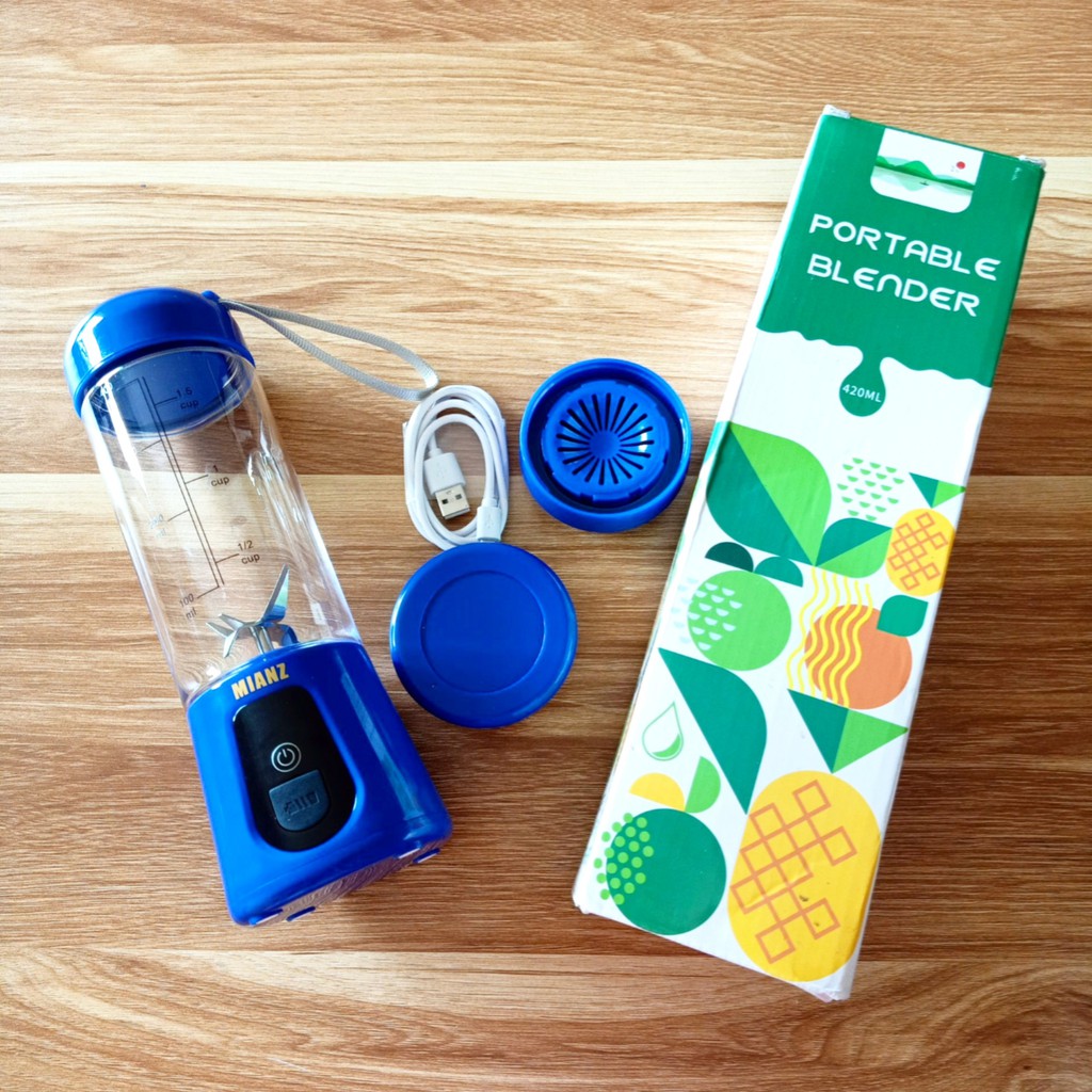 Máy xay sinh tố cầm tay MIANZ, máy say sinh tố hoa quả 6 lưỡi xay đá, kèm nắp lọc, công suất 110W, pin 4000Mah