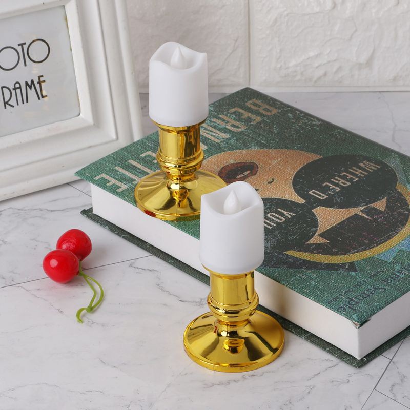 Set 2 Giá Đỡ Đèn Cầy Bằng Nhựa Mạ Vàng Trang Trí Tiệc Giáng Sinh
