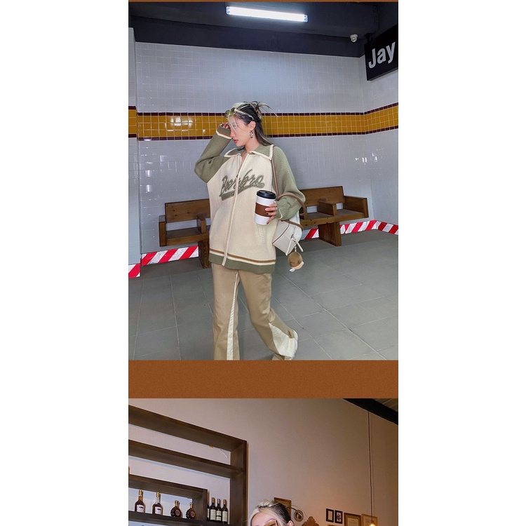 Áo Khoác Cardigan Dệt Kim Cổ POLO Dáng Rộng Thời Trang Thu Đông Mỹ 2022 Cho Nữ