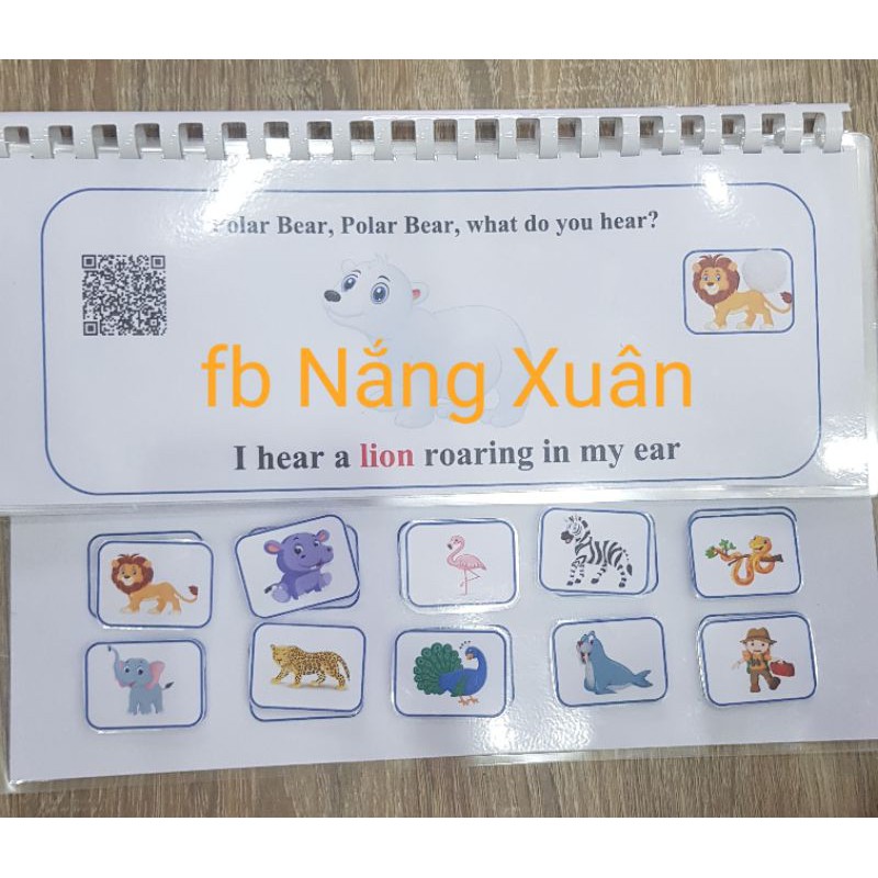 Học liệu( giấy in ảnh dày) tiếng Anh kèm file nghe 12 trang  (1 bộ Brown Bear 4 cuốn)