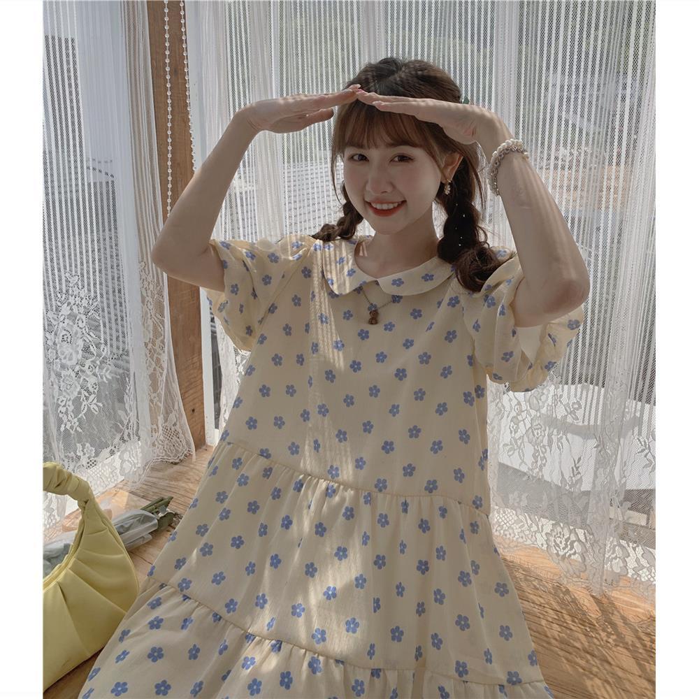 Đầm Dáng Chữ A Cổ Búp Bê Họa Tiết Hoa Nhỏ Dễ Thương Phong Cách Nhật Bản Thời Trang Mùa Hè Cho Nữ