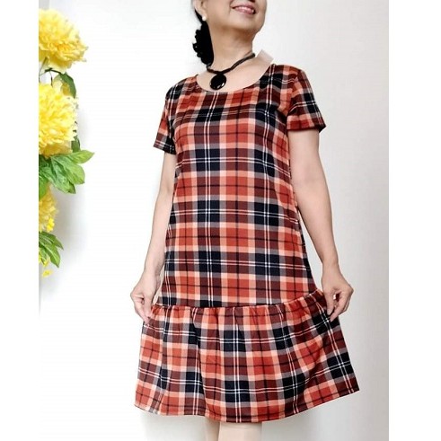 Váy Đầm Trung Niên Nhún Bèo Babydoll - Vải Thun Co Giãn - Có Size 55KG - 80KG.