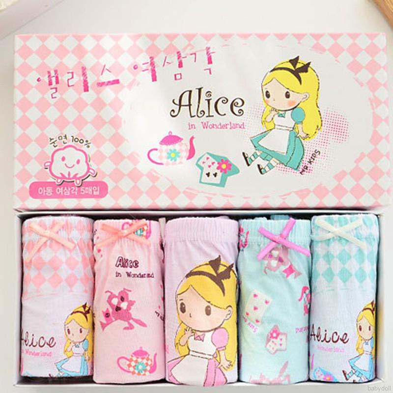 Bộ 5 Quần Lót Cotton In Họa Tiết Hoạt Hình Cho Bé Gái Từ 2-13 Tuổi