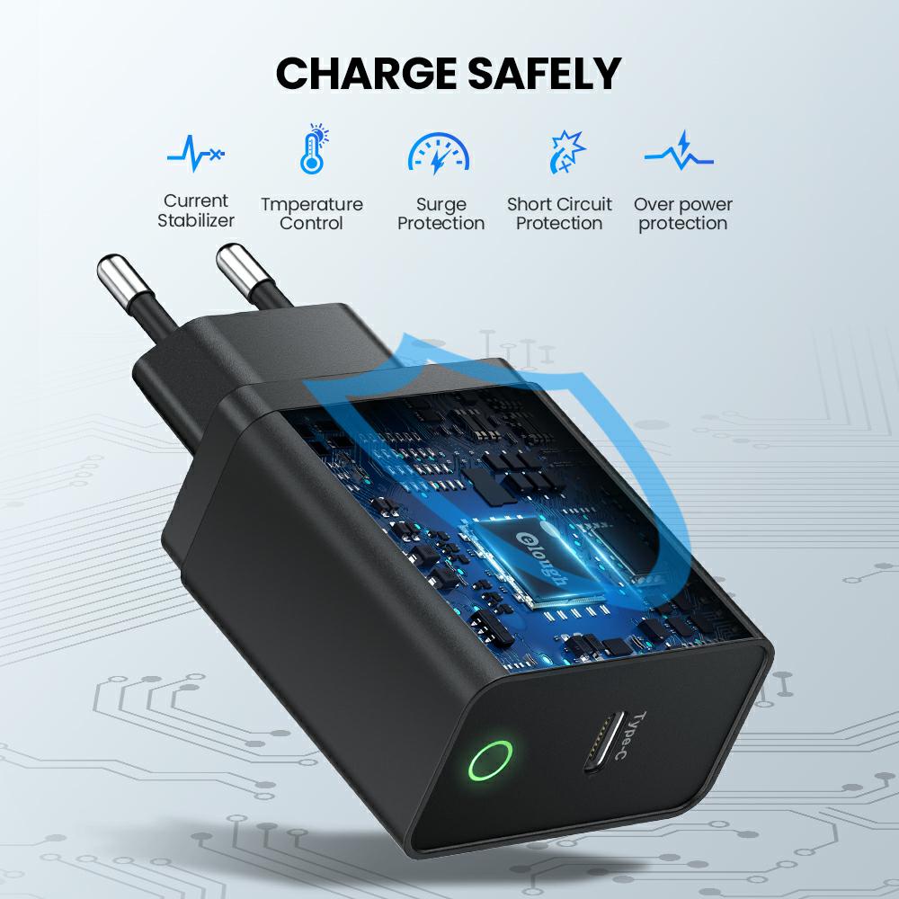 Cốc sạc cắm tường Elough 20W cổng cắm EU/US/UK 3.0 Type C sạc nhanh PD