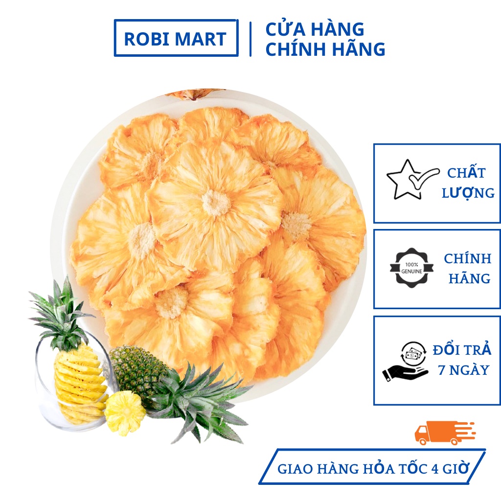 Dứa thái lát sấy lạnh Robi Mart gói 500g - Giảm cân, tiêu hóa tốt, đẹp da hàng đẹp loại 1