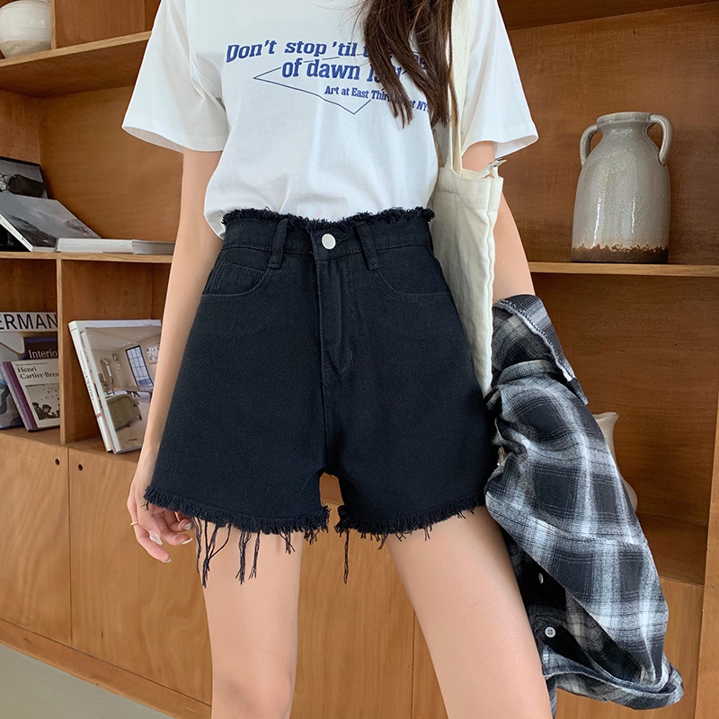 Quần Short Denim Lưng Cao Ống Rộng Thời Trang Hàn Quốc Cho Nữ