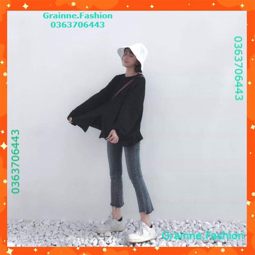 ÁO THUN NỈ NỮ DÀI TAY XẺ VẠT ĐEN TRẮNG FORM RỘNG ULZZANG - (Sp sẵn) 💎  👗👑- GNFShop