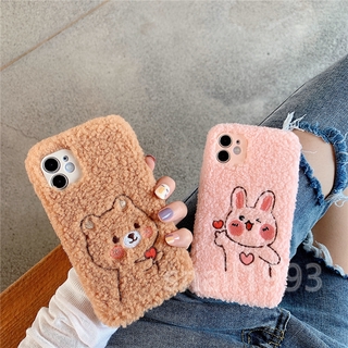 Ốp điện thoại phủ lông mềm hình gấu thỏ cho iPhone 12 Mini 12 Pro Max 11 Pro Max X XS XR XSMax 8 7 6 6s Plus SE 2020