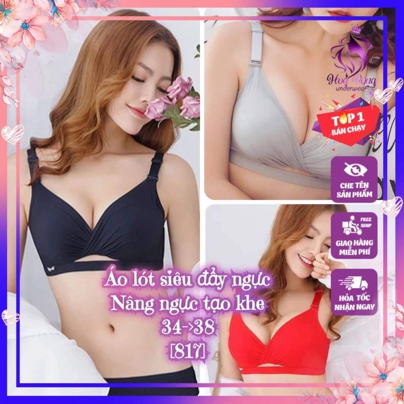 Áo lót nữ lụa voan tơ đắp chéo siêu độn dày không gọng, siêu tạo khe nâng đầy ngực,mặc không lộ viền