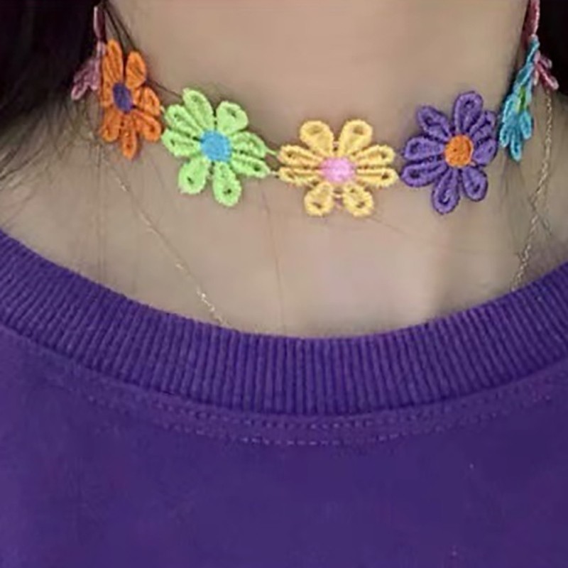 Popular Colorful Flowers Choker Necklace Sun Flowers Lace Necklace