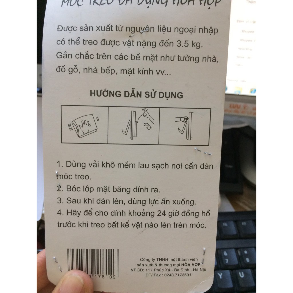 1 vỉ 3 móc dán tường chịu lực 3,5kg siêu dính Hòa Hợp(loại to)