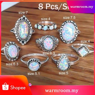 Bộ 8 nhẫn đá quý tự nhiên lửa opal nhẫn kim cương✨