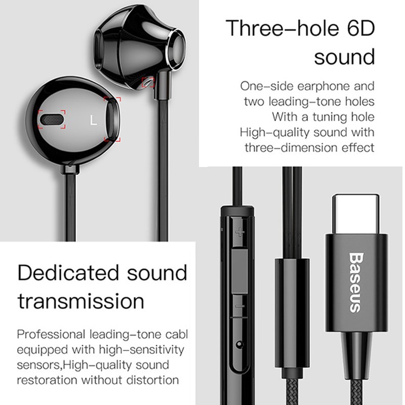 Tai nghe jack Type-C hiệu Baseus Encok Wire Earphone C06 âm thanh Hi-Fi chất lượng cao - Hàng chính hãng