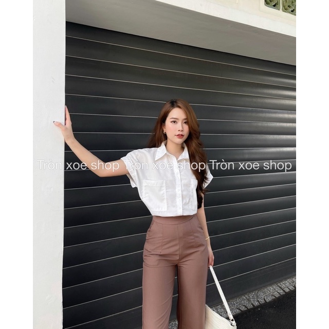 Áo Sơ Mi Tay Cộc tay cánh dơi 3 màu xinh xắn hình thật shop chụp tại cửa hàng Tròn Xoe Shop