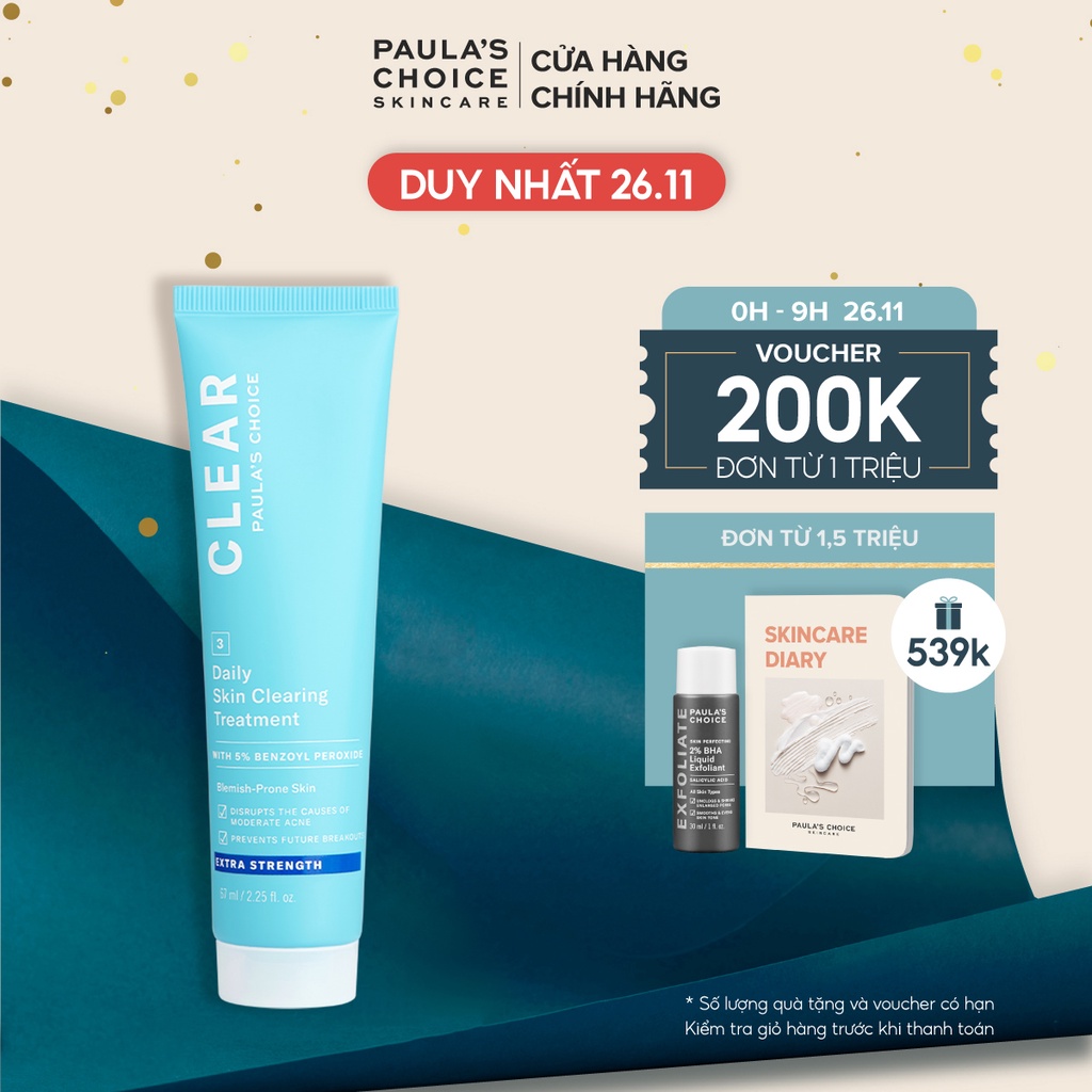 Kem chấm mụn giảm sưng chuyên sâu Paula's Choice Clear Extra Strength Daily Skin 5% Benzoyl Peroxide 67ml Mã :6110