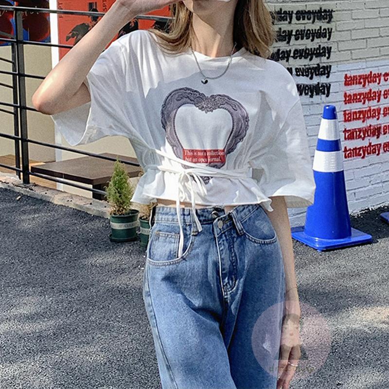 Áo Thun Ngắn Tay Cổ Tròn In Họa Tiết Trái Tim Thời Trang Mùa Hè Cho Nữ